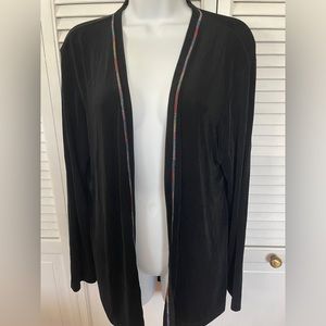 Chico's Travelers  Black Open Front Cardigan Multicolor Trim Size 2